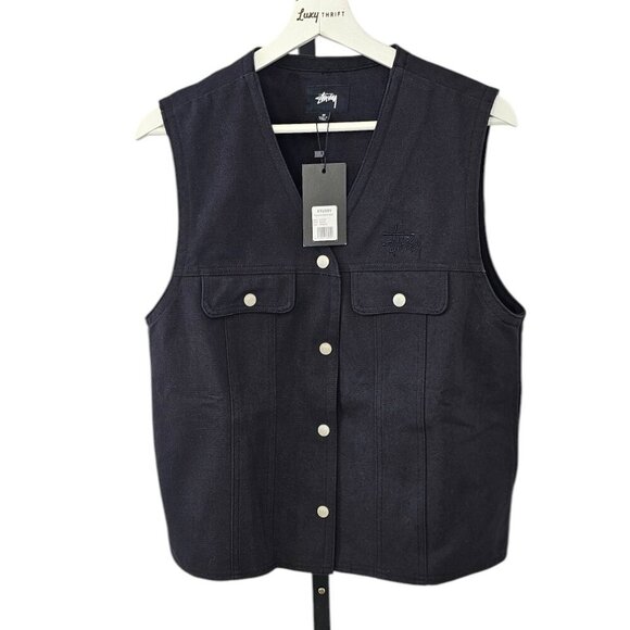 Stussy Womens Canvas Work Vest, Black, Cotton, Utiltiy, Pockets, Streetwear, M - Picture 1 of 8